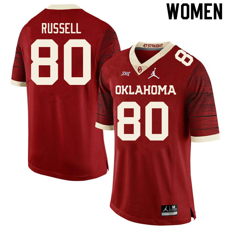 Women #80 Kayhon Russell Oklahoma Sooners College Football Jerseys Sale-Retro